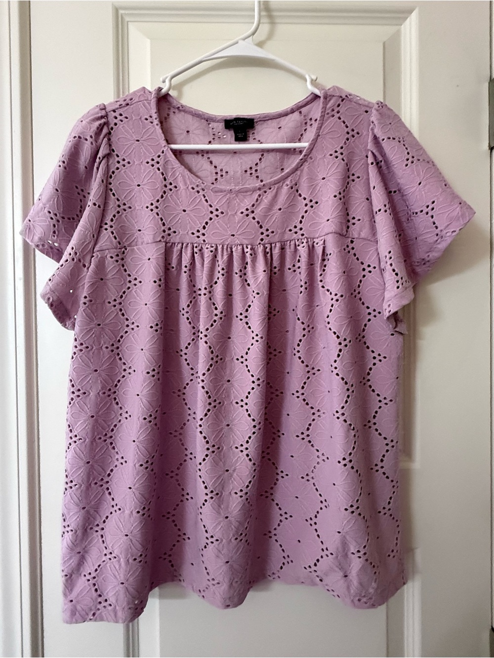 Ann Taylor Lavender Eyelet Scoop-Neck Blouse